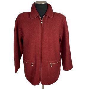 Vintage Bernardo 100% Wool Rust Red Full Zip Knit Jacket - Mens M